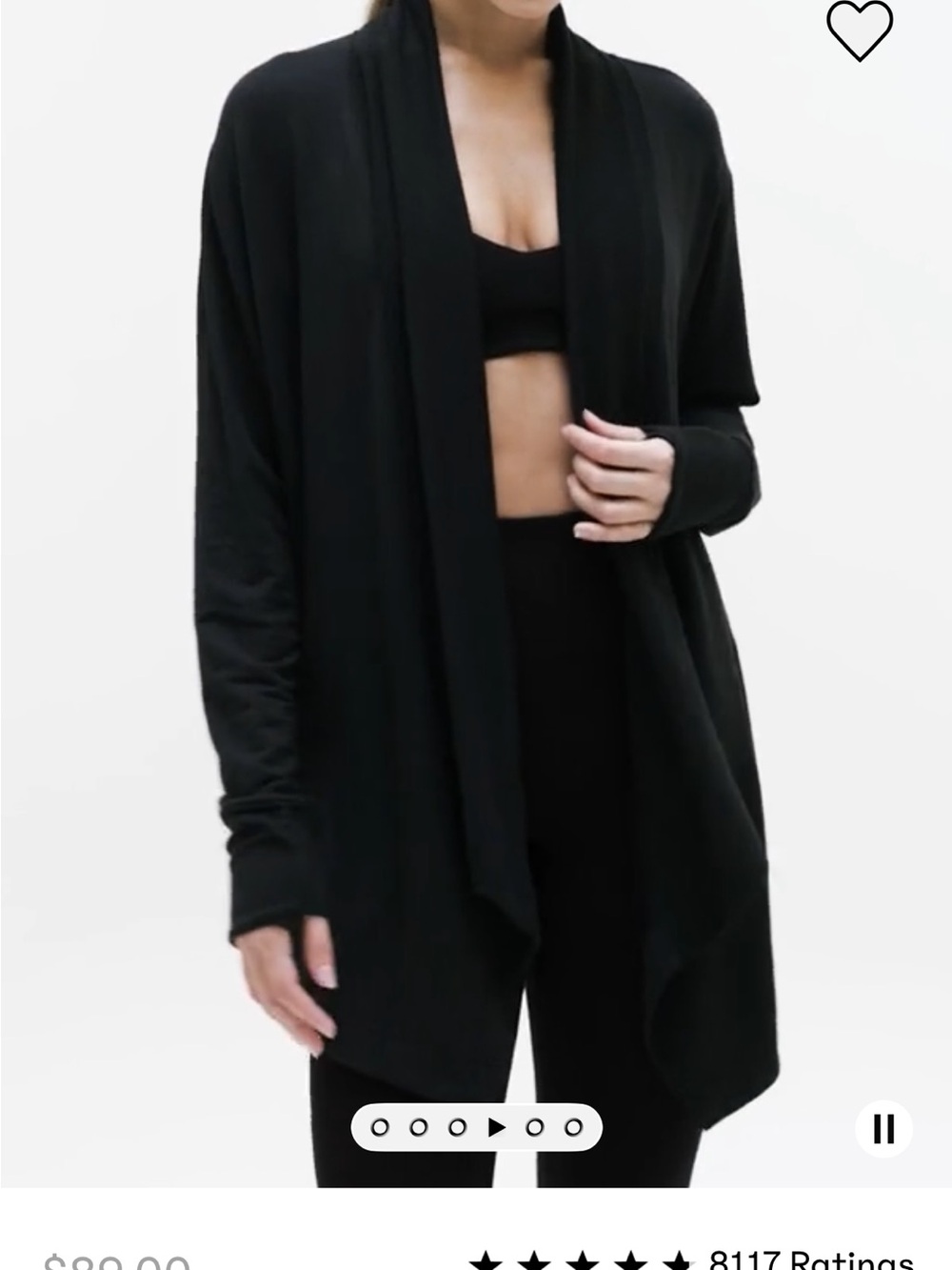 Athleta Black Draped Open-Front Women's Pranayama wrap